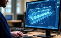 Engineer designing gutter system on computer