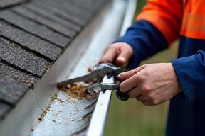 Technician performing gutter maintenance check
