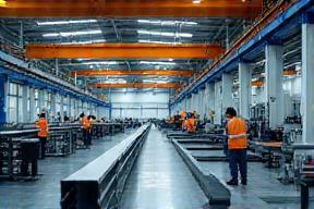 Modern gutter manufacturing process in factory